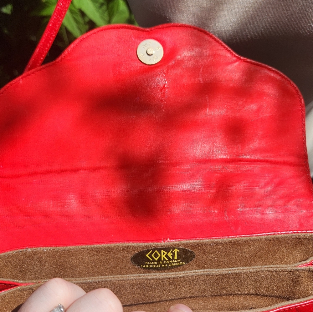 Vintage‎ 80s Red Leather Shoulder Bag Coret Made In Canada Faux Leather - Picture 6 of 10